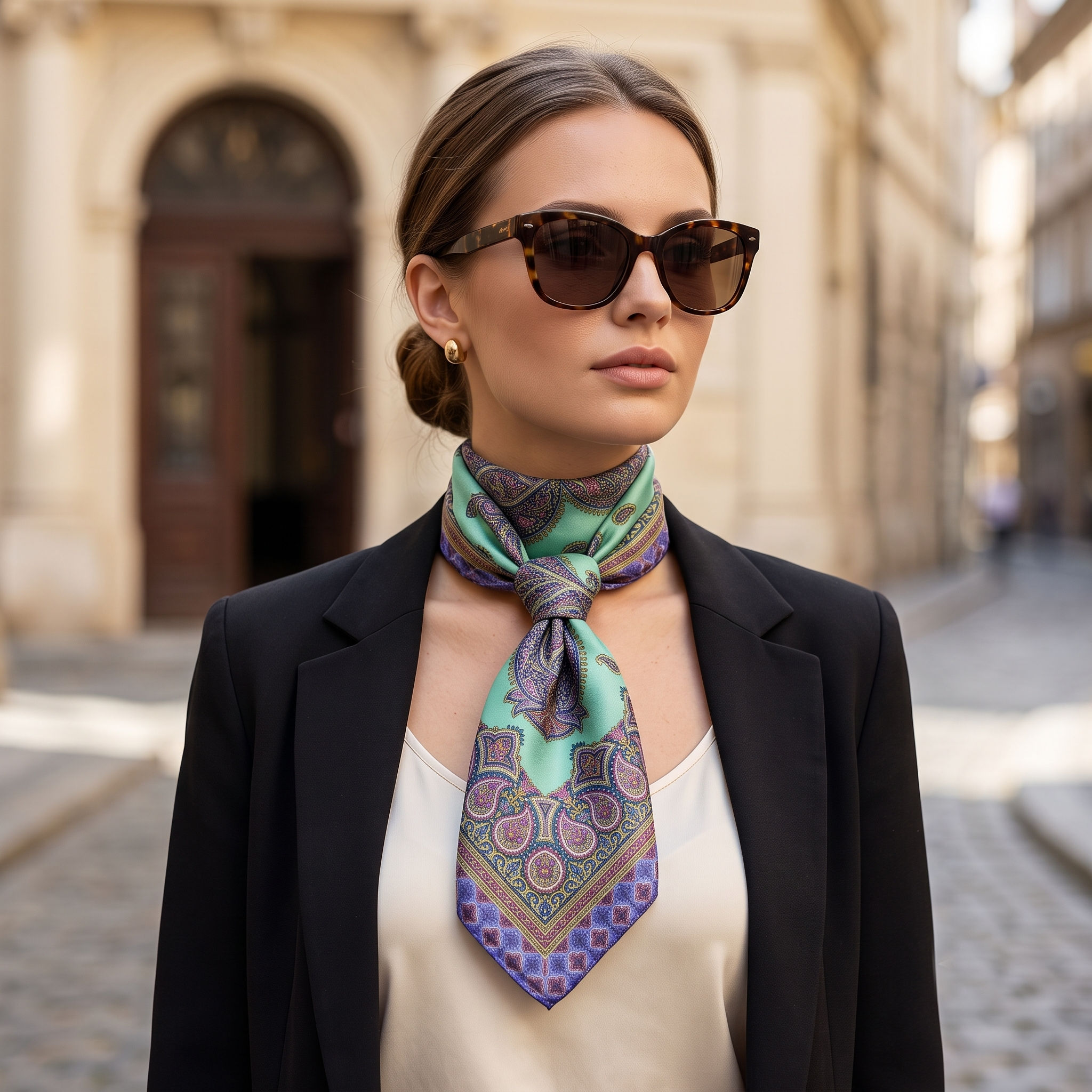 Turquoise Paisley Print Foulard